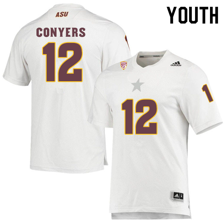Youth #12 Jalin ConyersArizona State Sun Devils College Football Jerseys Sale-White - Click Image to Close
